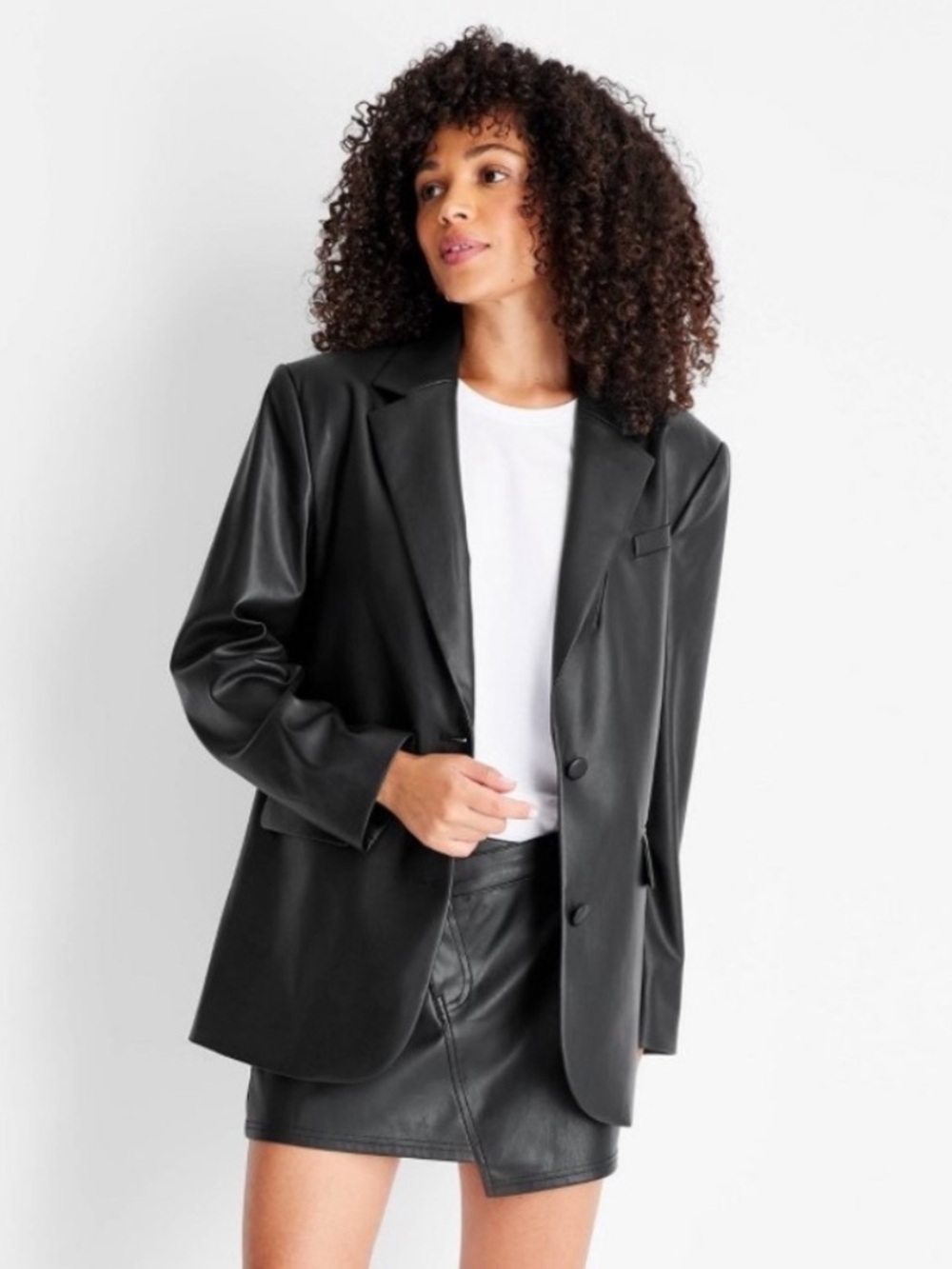 Kahlana Barfield Brown & Future Collective Faux Leather Blazer in Black XS NWT